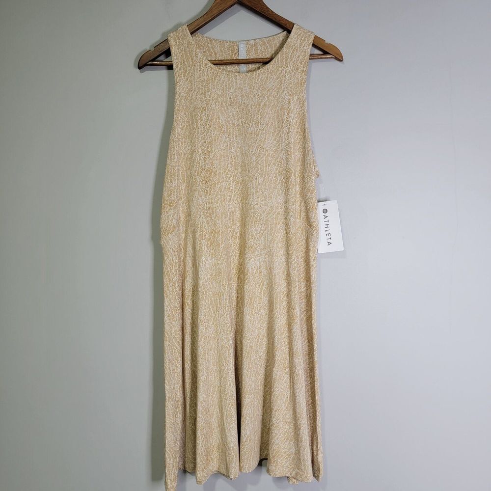 Athleta Santorini Thera Printed Dress Mojave Shoreline Beige‎ Stretch Athleisure